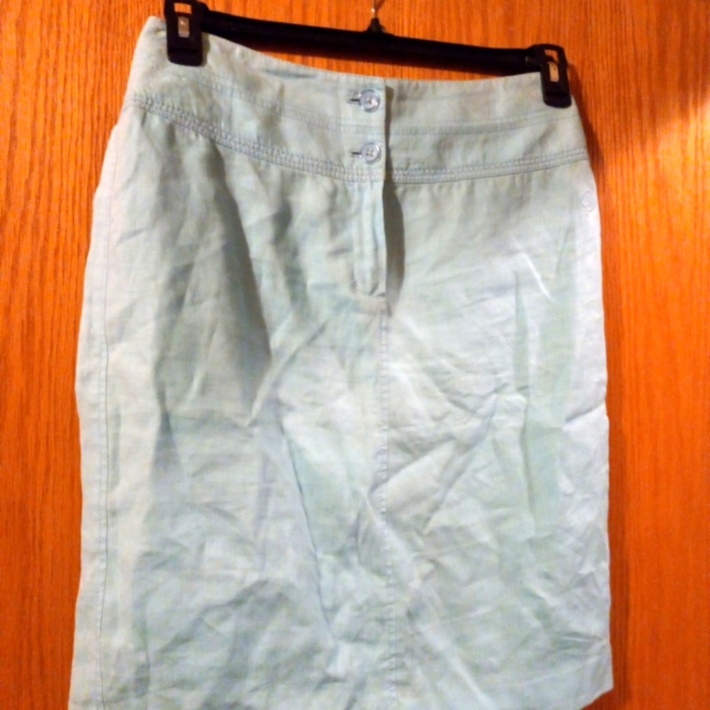 olsen europe blue skirt linen blend back pockets lightweight 22 long 14.5 waist